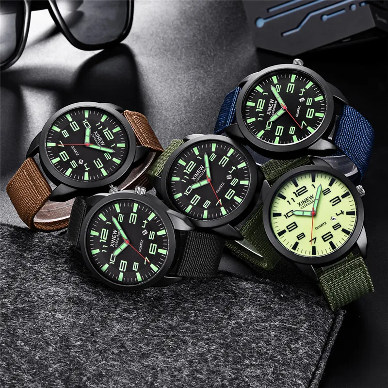 XINEW-Montre à Quartz en Nylon pour Homme, 1 Pièce/Lot, Authentique, Marque, Mode, Simple, Date, Armée, Erkek Barato Saat Reloj zones bre