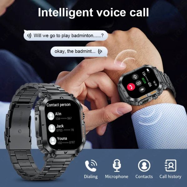 LIGE-Montre Connectée Militaire pour Homme, Écran HD 2.02, Lampe de Poche LED, Boussole, 3iko, Étanche, Sports de Plein Air, Nouveau, 2025 – Image 2
