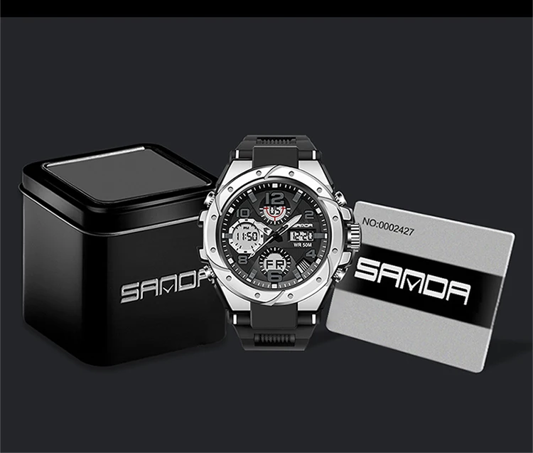 SANDA-Montre Militaire de Natation Étanche pour Homme, Montres de dehors, Affichage Touristique, Analogique, Numérique, LED, Montres-Bracelets Électroniques à Quartz, 6008