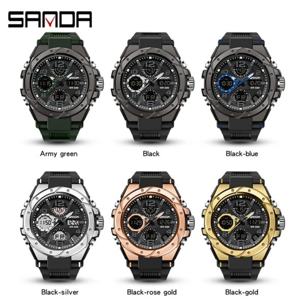 SANDA-Montre Militaire de Natation Étanche pour Homme, Montres de dehors, Affichage Touristique, Analogique, Numérique, LED, Montres-Bracelets Électroniques à Quartz, 6008 – Image 6