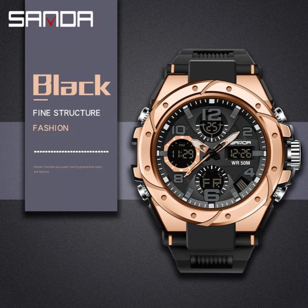 SANDA-Montre Militaire de Natation Étanche pour Homme, Montres de dehors, Affichage Touristique, Analogique, Numérique, LED, Montres-Bracelets Électroniques à Quartz, 6008 – Image 5