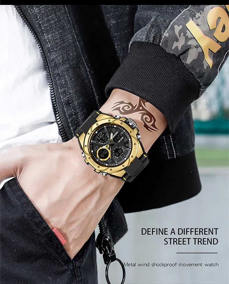 SANDA-Montre Militaire de Natation Étanche pour Homme, Montres de dehors, Affichage Touristique, Analogique, Numérique, LED, Montres-Bracelets Électroniques à Quartz, 6008