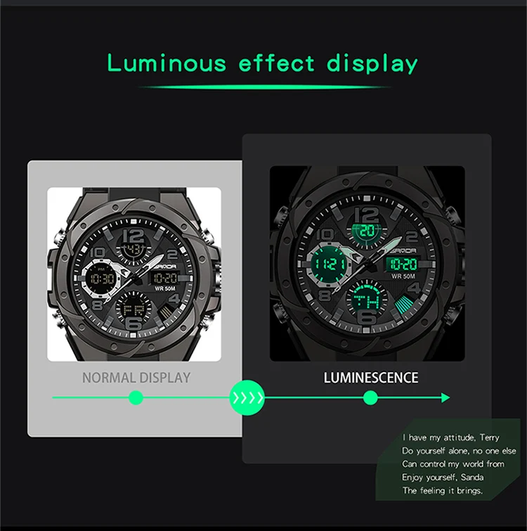 SANDA-Montre Militaire de Natation Étanche pour Homme, Montres de dehors, Affichage Touristique, Analogique, Numérique, LED, Montres-Bracelets Électroniques à Quartz, 6008