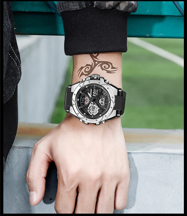 SANDA-Montre Militaire de Natation Étanche pour Homme, Montres de dehors, Affichage Touristique, Analogique, Numérique, LED, Montres-Bracelets Électroniques à Quartz, 6008