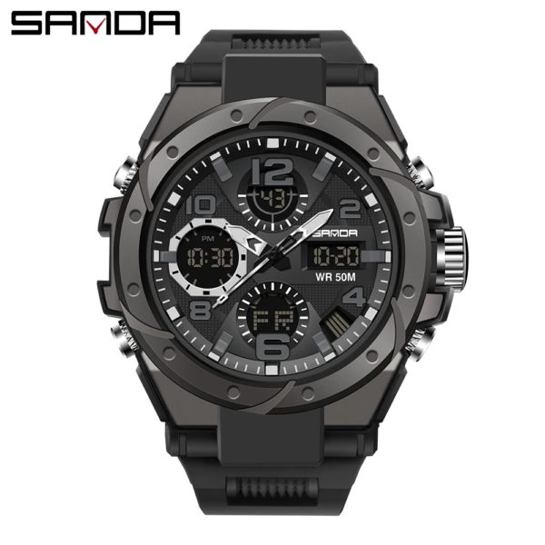 SANDA-Montre Militaire de Natation Étanche pour Homme, Montres de dehors, Affichage Touristique, Analogique, Numérique, LED, Montres-Bracelets Électroniques à Quartz, 6008