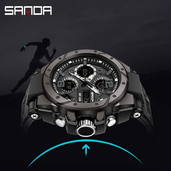 SANDA-Montre Militaire de Natation Étanche pour Homme, Montres de dehors, Affichage Touristique, Analogique, Numérique, LED, Montres-Bracelets Électroniques à Quartz, 6008 – Image 4