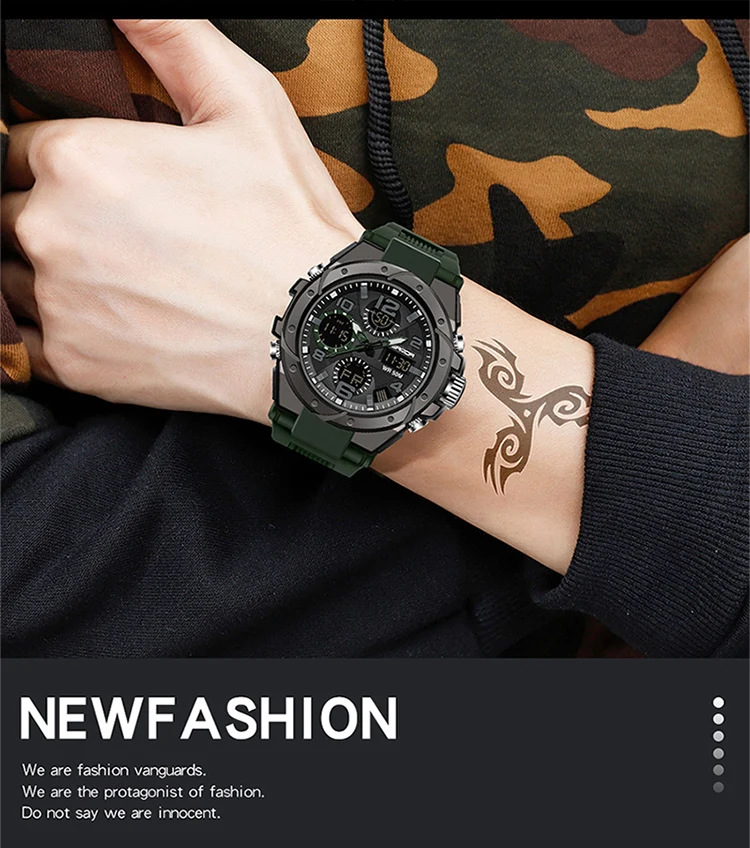 SANDA-Montre Militaire de Natation Étanche pour Homme, Montres de dehors, Affichage Touristique, Analogique, Numérique, LED, Montres-Bracelets Électroniques à Quartz, 6008