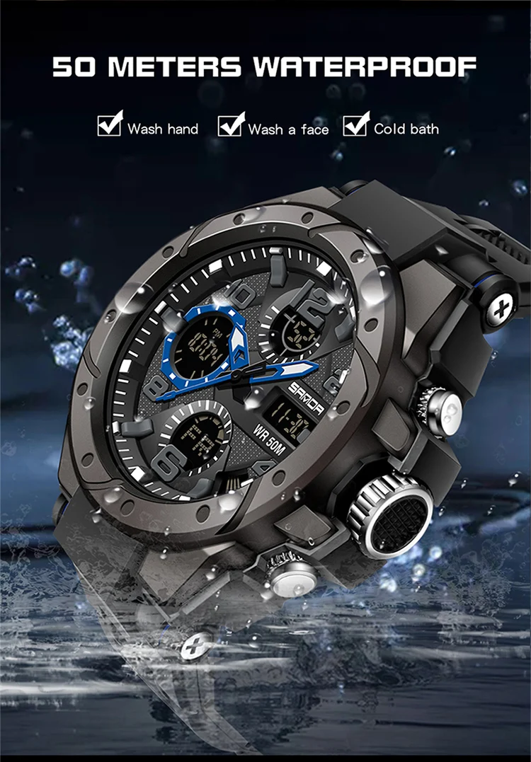 SANDA-Montre Militaire de Natation Étanche pour Homme, Montres de dehors, Affichage Touristique, Analogique, Numérique, LED, Montres-Bracelets Électroniques à Quartz, 6008