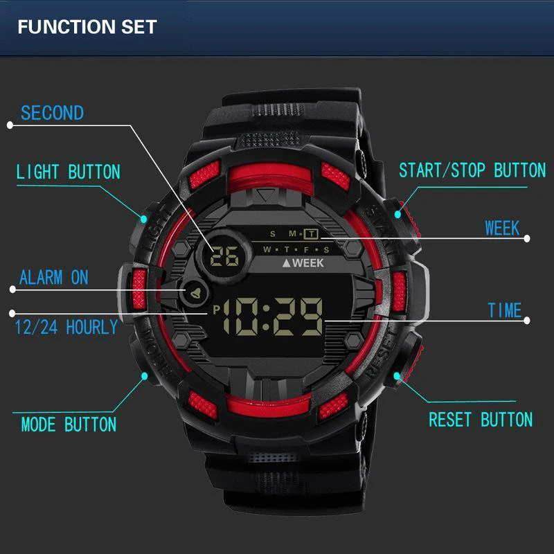 Montres numériques militaires pour hommes, montre-bracelet électronique de sport, horloge à grand cadran, étanche, garçon, enfant, 50mm