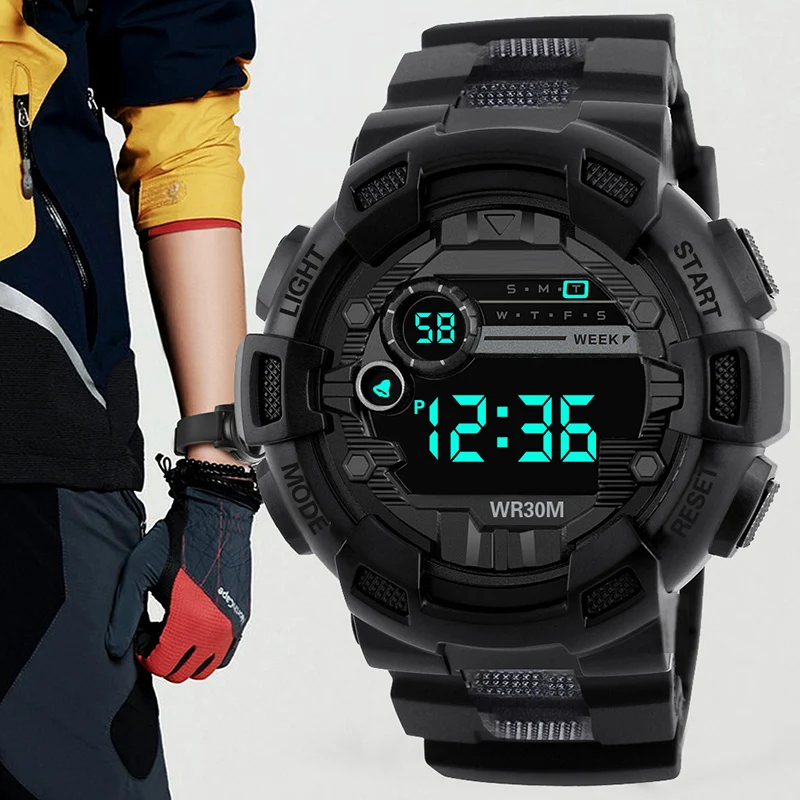 Montres numériques militaires pour hommes, montre-bracelet électronique de sport, horloge à grand cadran, étanche, garçon, enfant, 50mm