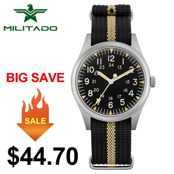 Militado-Montre à Quartz Étanche ML07, Montres à Mouvement VH31, Bulle Bombée K1, Revêtement Clip AR, Shoous, 100m, 36mm