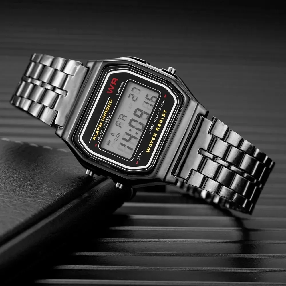 Montre numérique étanche en acier inoxydable pour hommes et femmes, montre militaire de sport, électronique, rétro, luxe, été