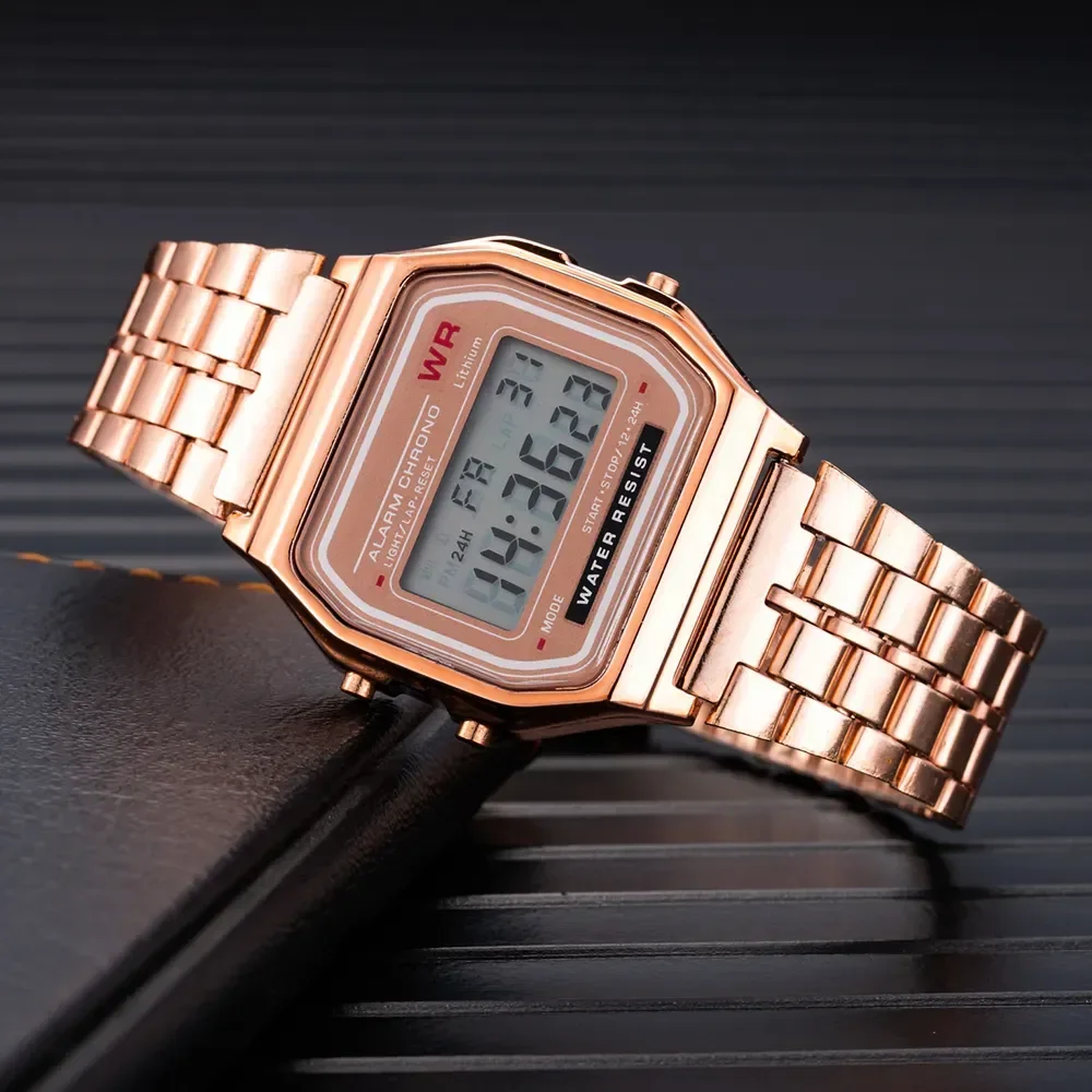Montre numérique étanche en acier inoxydable pour hommes et femmes, montre militaire de sport, électronique, rétro, luxe, été