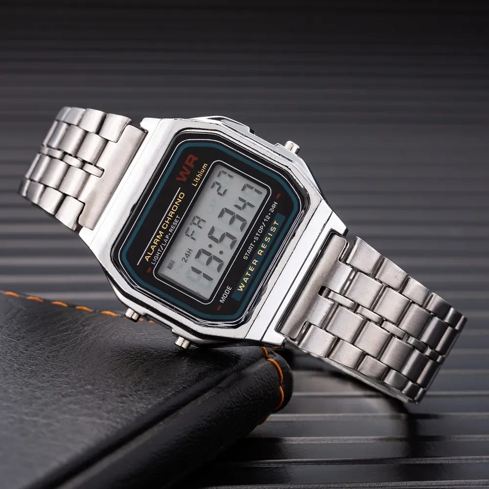 Montre numérique étanche en acier inoxydable pour hommes et femmes, montre militaire de sport, électronique, rétro, luxe, été