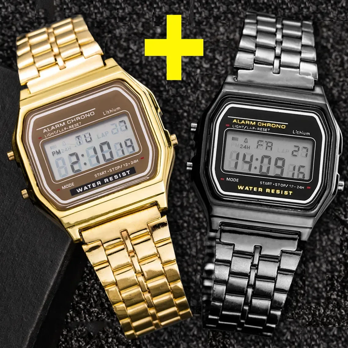 Montre numérique étanche en acier inoxydable pour hommes et femmes, montre militaire de sport, électronique, rétro, luxe, été