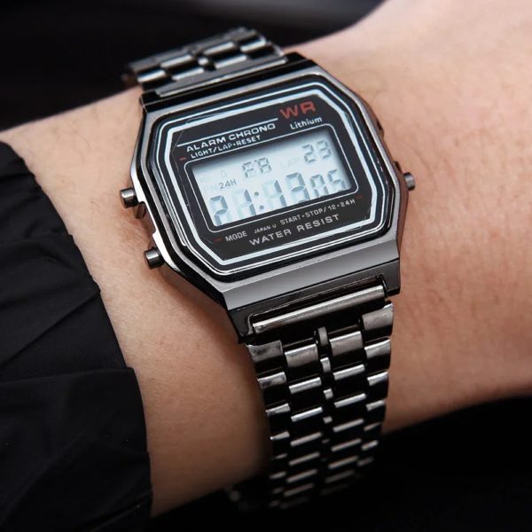 Montre numérique étanche en acier inoxydable pour hommes et femmes, montre militaire de sport, électronique, rétro, luxe, été – Image 4