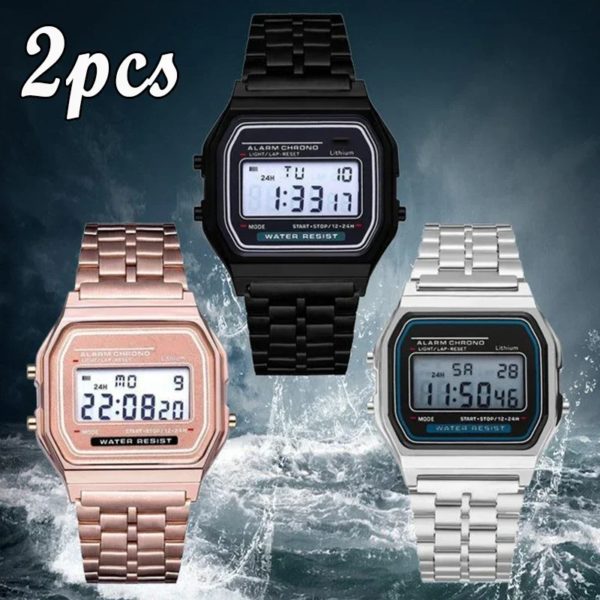 Montre numérique étanche en acier inoxydable pour hommes et femmes, montre militaire de sport, électronique, rétro, luxe, été