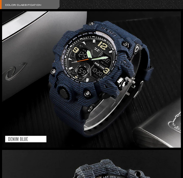 SKMEI-Montre-bracelet numérique de sport pour homme, étanche, affichage des touristes, militaire, 5 bars, 1155B