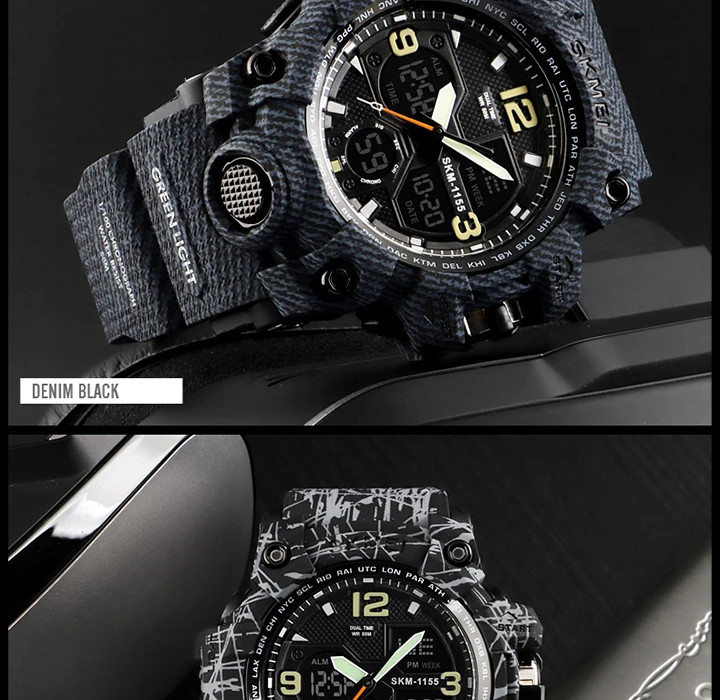 SKMEI-Montre-bracelet numérique de sport pour homme, étanche, affichage des touristes, militaire, 5 bars, 1155B