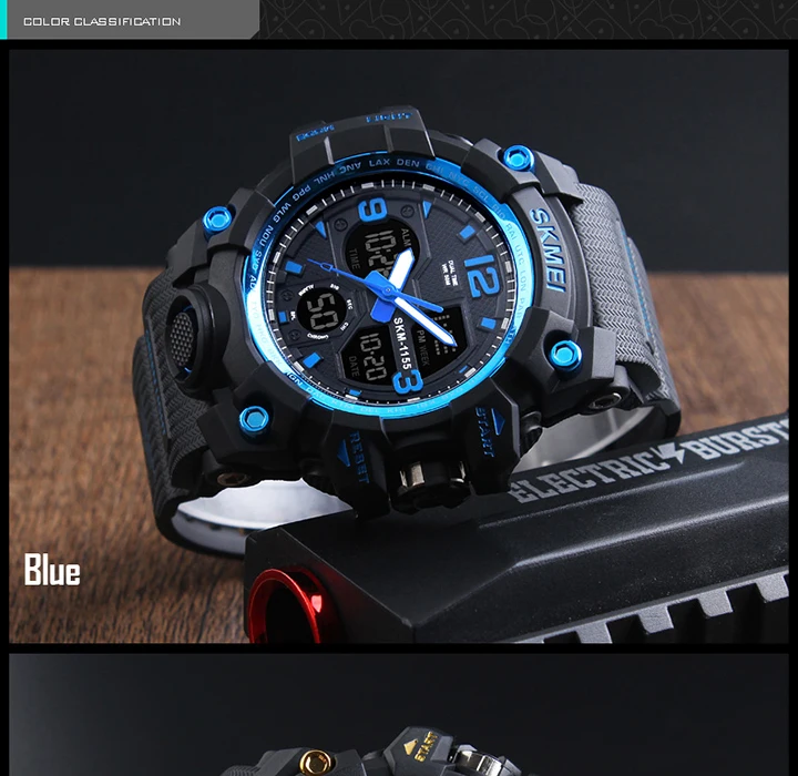 SKMEI-Montre-bracelet numérique de sport pour homme, étanche, affichage des touristes, militaire, 5 bars, 1155B