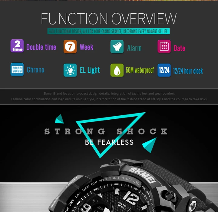 SKMEI-Montre-bracelet numérique de sport pour homme, étanche, affichage des touristes, militaire, 5 bars, 1155B