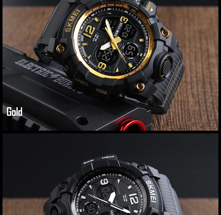 SKMEI-Montre-bracelet numérique de sport pour homme, étanche, affichage des touristes, militaire, 5 bars, 1155B