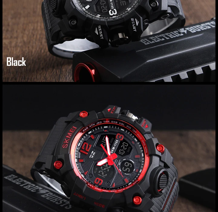 SKMEI-Montre-bracelet numérique de sport pour homme, étanche, affichage des touristes, militaire, 5 bars, 1155B