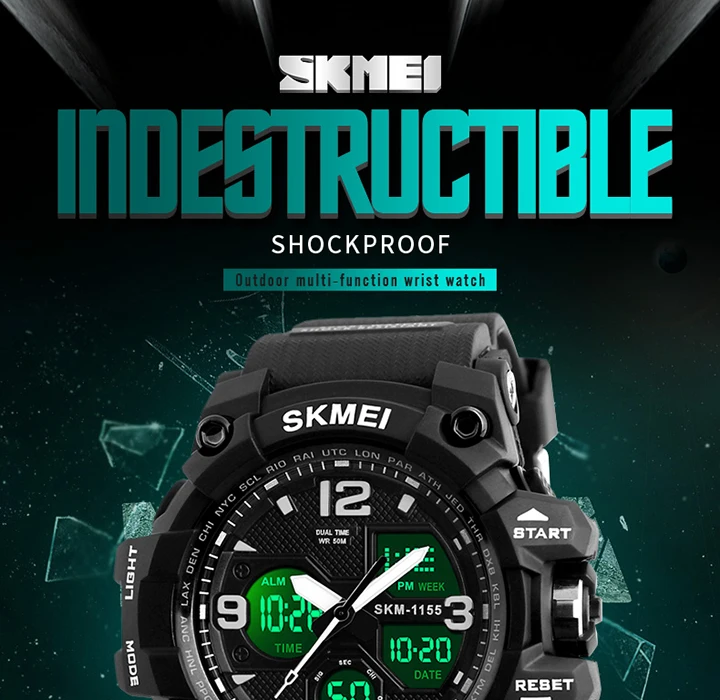 SKMEI-Montre-bracelet numérique de sport pour homme, étanche, affichage des touristes, militaire, 5 bars, 1155B
