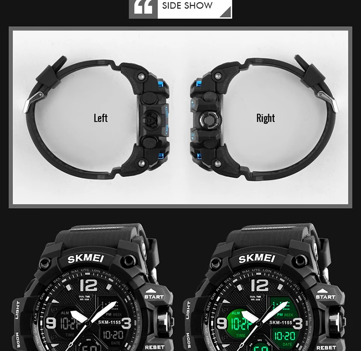 SKMEI-Montre-bracelet numérique de sport pour homme, étanche, affichage des touristes, militaire, 5 bars, 1155B