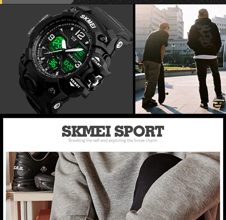 SKMEI-Montre-bracelet numérique de sport pour homme, étanche, affichage des touristes, militaire, 5 bars, 1155B