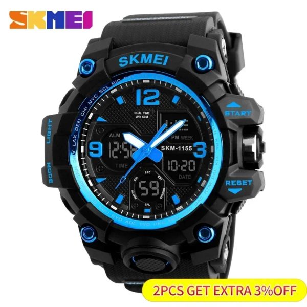 SKMEI-Montre-bracelet numérique de sport pour homme, étanche, affichage des touristes, militaire, 5 bars, 1155B – Image 2