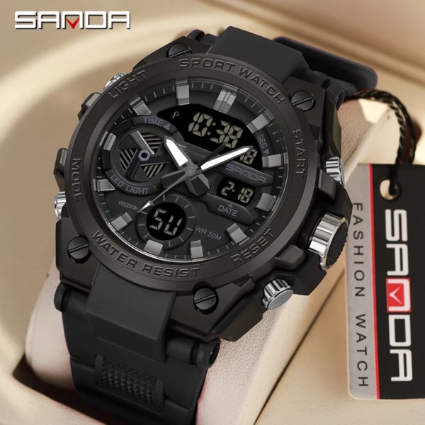 SAMDA-Montres de sport étanches pour hommes, 50m, horloge LED, alarme, affichage pour touristes, montre-bracelet à quartz, militaire, résistant