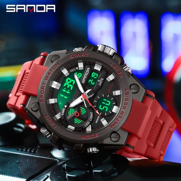 SAMDA-Montres de sport étanches pour hommes, 50m, horloge LED, alarme, affichage pour touristes, montre-bracelet à quartz, militaire, résistant – Image 4