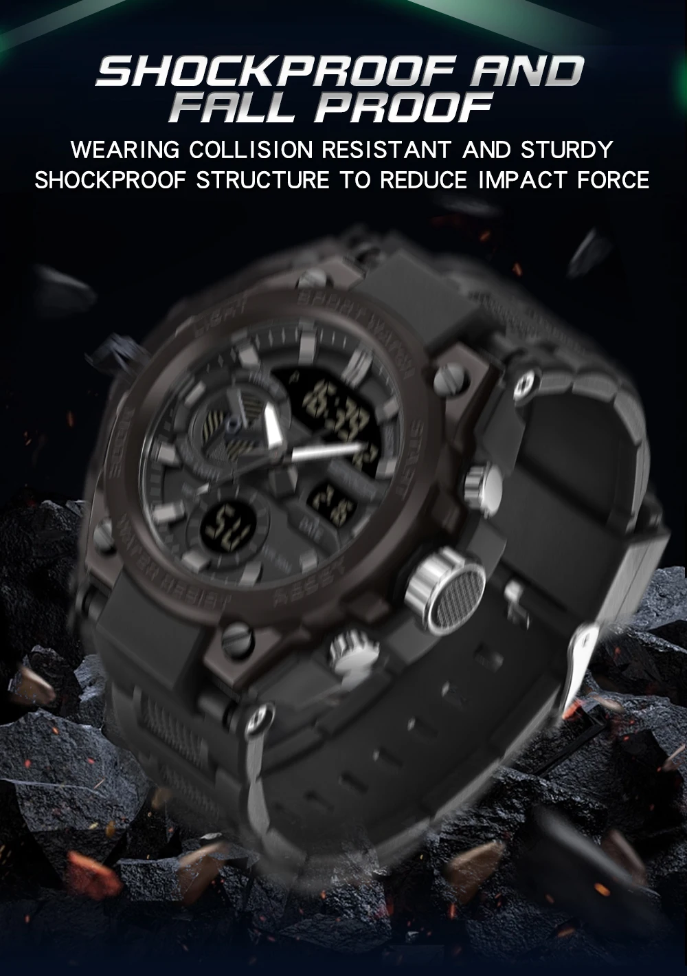 SAMDA-Montres de sport étanches pour hommes, 50m, horloge LED, alarme, affichage pour touristes, montre-bracelet à quartz, militaire, résistant