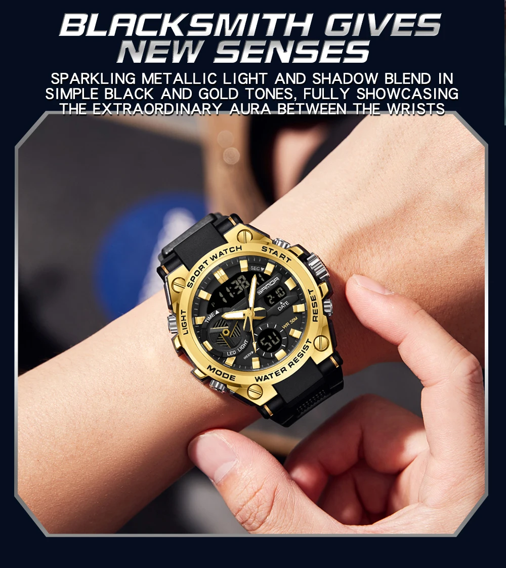 SAMDA-Montres de sport étanches pour hommes, 50m, horloge LED, alarme, affichage pour touristes, montre-bracelet à quartz, militaire, résistant