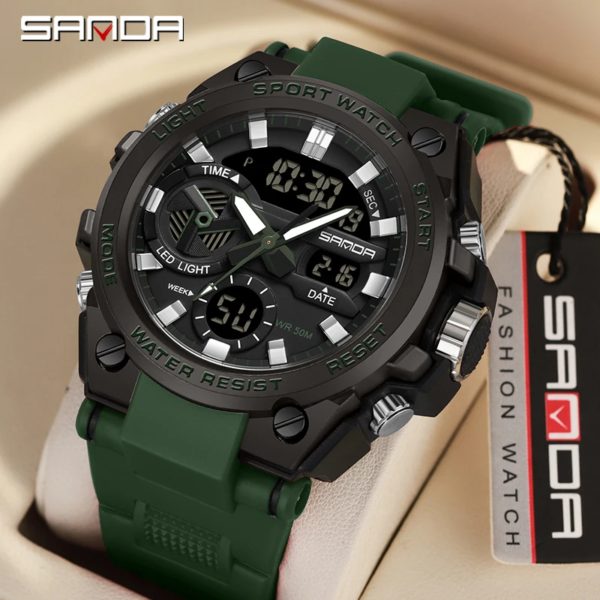 SAMDA-Montres de sport étanches pour hommes, 50m, horloge LED, alarme, affichage pour touristes, montre-bracelet à quartz, militaire, résistant – Image 2