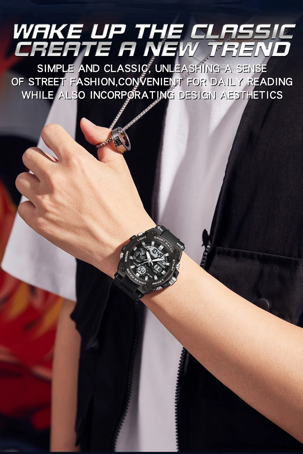 SAMDA-Montres de sport étanches pour hommes, 50m, horloge LED, alarme, affichage pour touristes, montre-bracelet à quartz, militaire, résistant