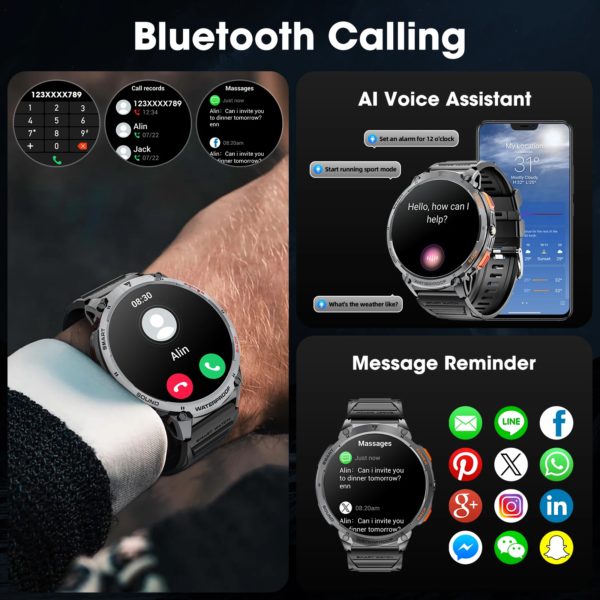 Karchilor-Montres intelligentes pour hommes et femmes, Smartwatch, Bluetooth, Appel, Écran haute définition, Fitness, Sports, Étanche, 2024, 1.85 – Image 3
