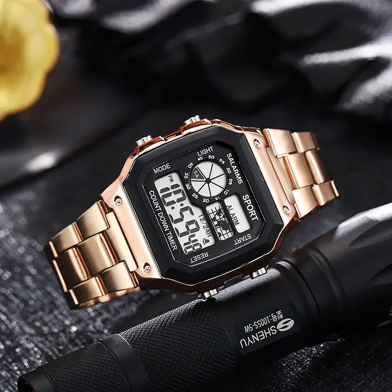 YIKAZE-Montre de sport numérique militaire pour homme, montre-bracelet électronique étanche, acier inoxydable, compte à rebours, cadeau de luxe