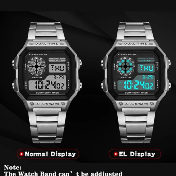 YIKAZE-Montre de sport numérique militaire pour homme, montre-bracelet électronique étanche, acier inoxydable, compte à rebours, cadeau de luxe – Image 5