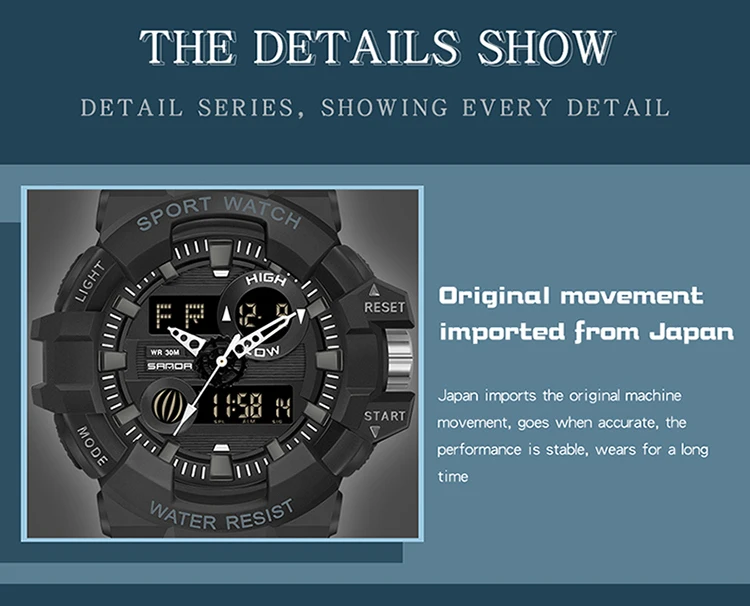 SANDA-Montre à quartz militaire de luxe pour hommes, style G, montre de sport blanche, LED numérique, chronomètre étanche, minuterie, marque supérieure, nouveau, chaud