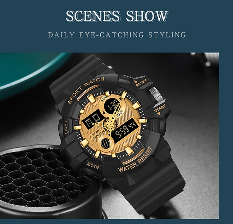 SANDA-Montre à quartz militaire de luxe pour hommes, style G, montre de sport blanche, LED numérique, chronomètre étanche, minuterie, marque supérieure, nouveau, chaud