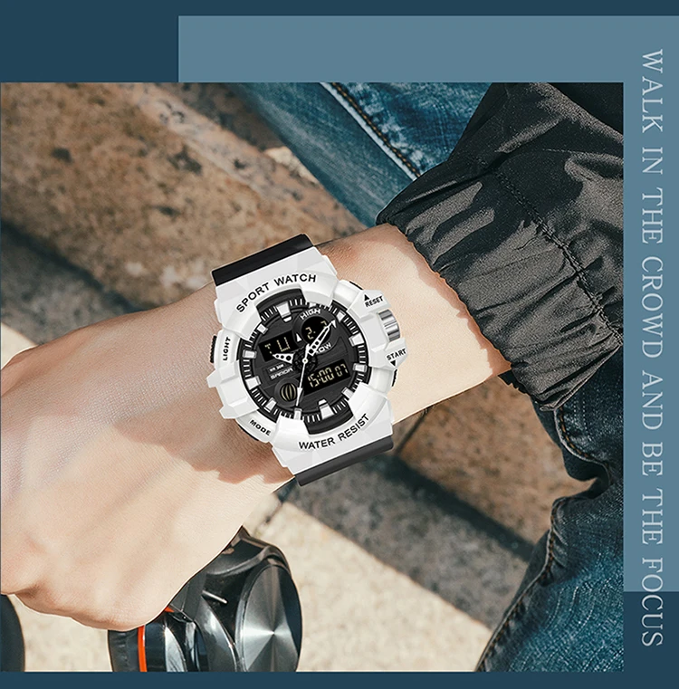 SANDA-Montre à quartz militaire de luxe pour hommes, style G, montre de sport blanche, LED numérique, chronomètre étanche, minuterie, marque supérieure, nouveau, chaud