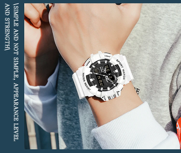 SANDA-Montre à quartz militaire de luxe pour hommes, style G, montre de sport blanche, LED numérique, chronomètre étanche, minuterie, marque supérieure, nouveau, chaud