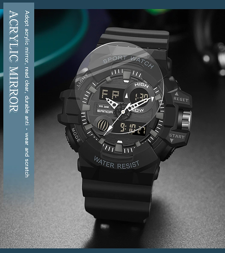 SANDA-Montre à quartz militaire de luxe pour hommes, style G, montre de sport blanche, LED numérique, chronomètre étanche, minuterie, marque supérieure, nouveau, chaud