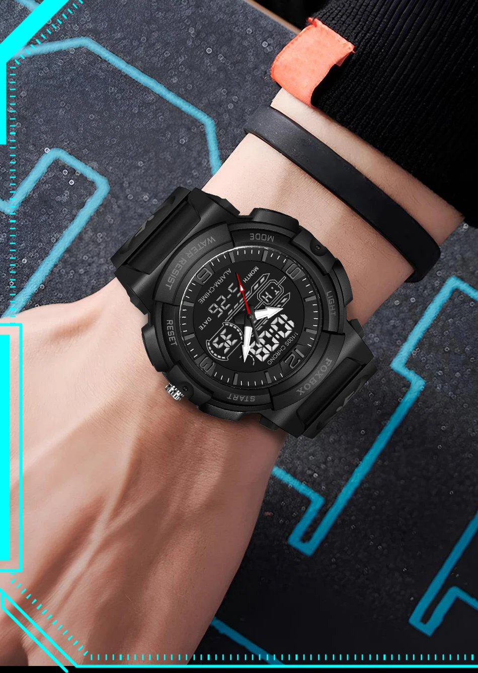 LIGE-Montre-bracelet à quartz étanche pour homme, 50m, horloge, alarme, écran LCD, tourisme, militaire, sport, montres pour homme, nouveau