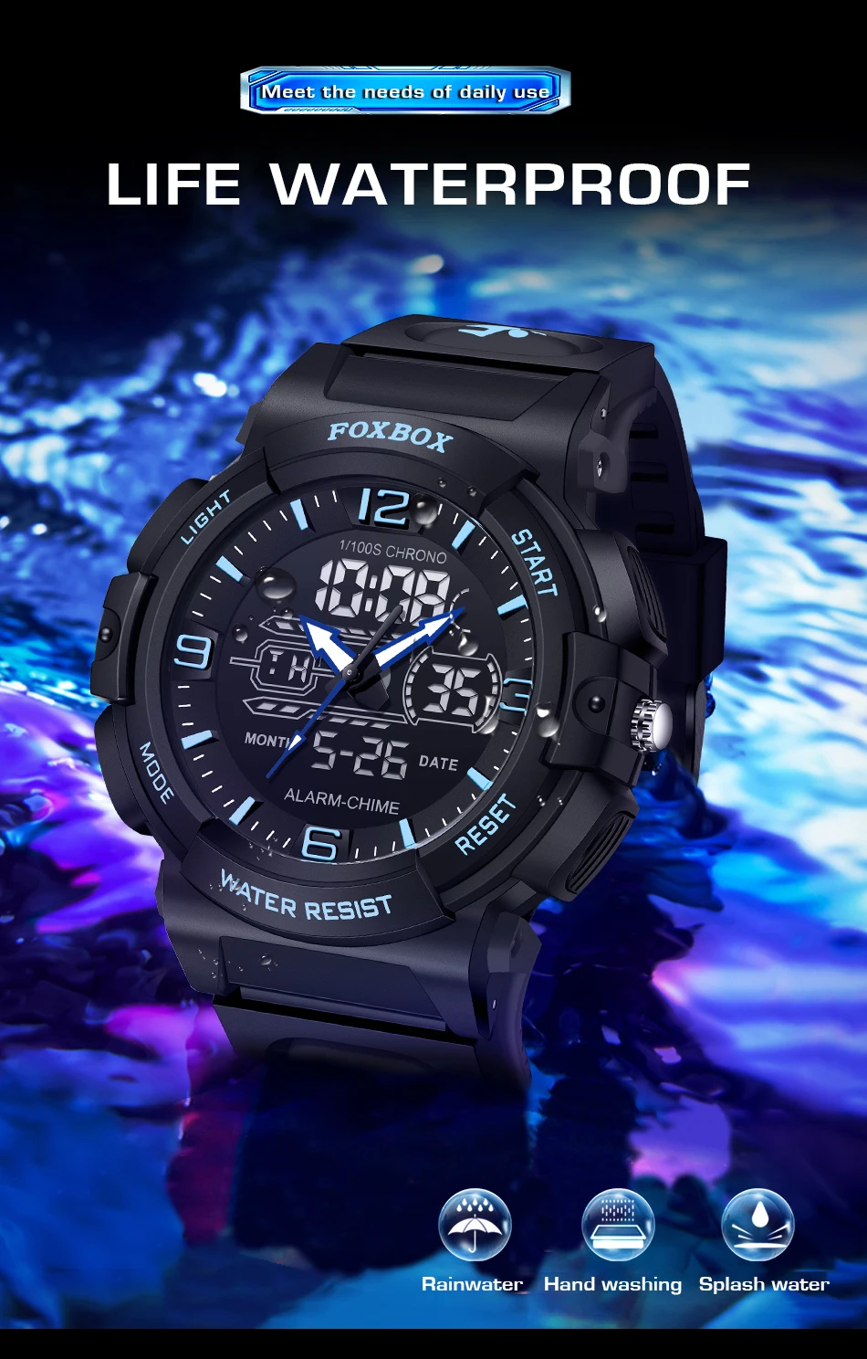 LIGE-Montre-bracelet à quartz étanche pour homme, 50m, horloge, alarme, écran LCD, tourisme, militaire, sport, montres pour homme, nouveau