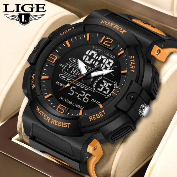 LIGE-Montre-bracelet à quartz étanche pour homme, 50m, horloge, alarme, écran LCD, tourisme, militaire, sport, montres pour homme, nouveau
