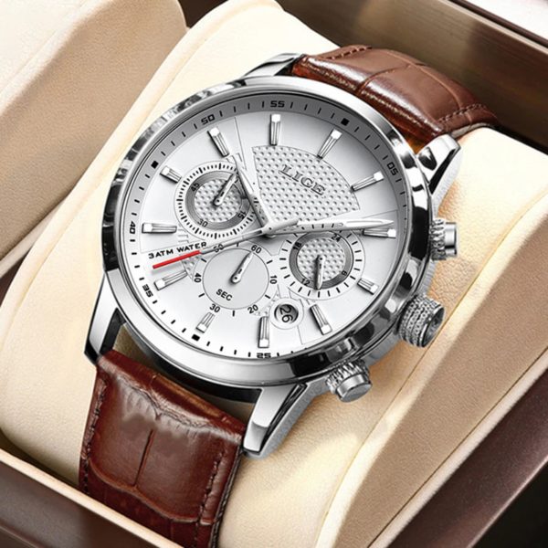 LIGE – montre en cuir pour hommes, horloge à Quartz, mode sport, marque supérieure, style militaire, étanche, Date, 2023