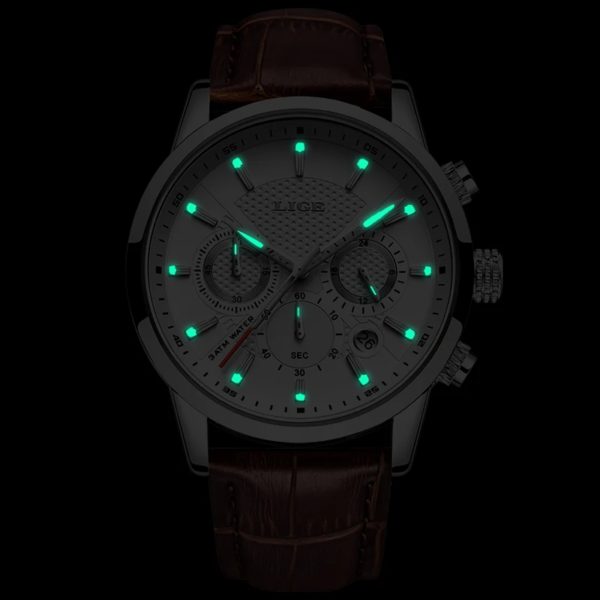 LIGE – montre en cuir pour hommes, horloge à Quartz, mode sport, marque supérieure, style militaire, étanche, Date, 2023 – Image 6